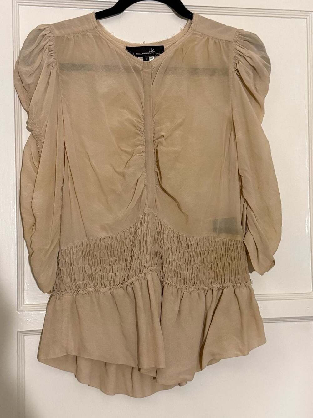 Isabel Marant 100% Silk Ruched Peplum Blouse Size 3